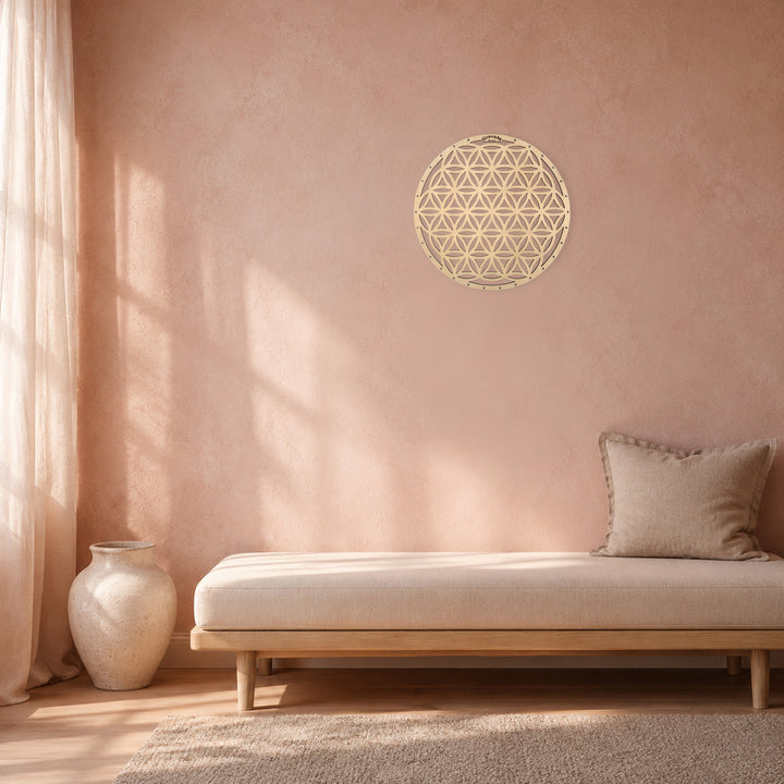 Flower of Life DL.2 displayed in a warm natural interior 