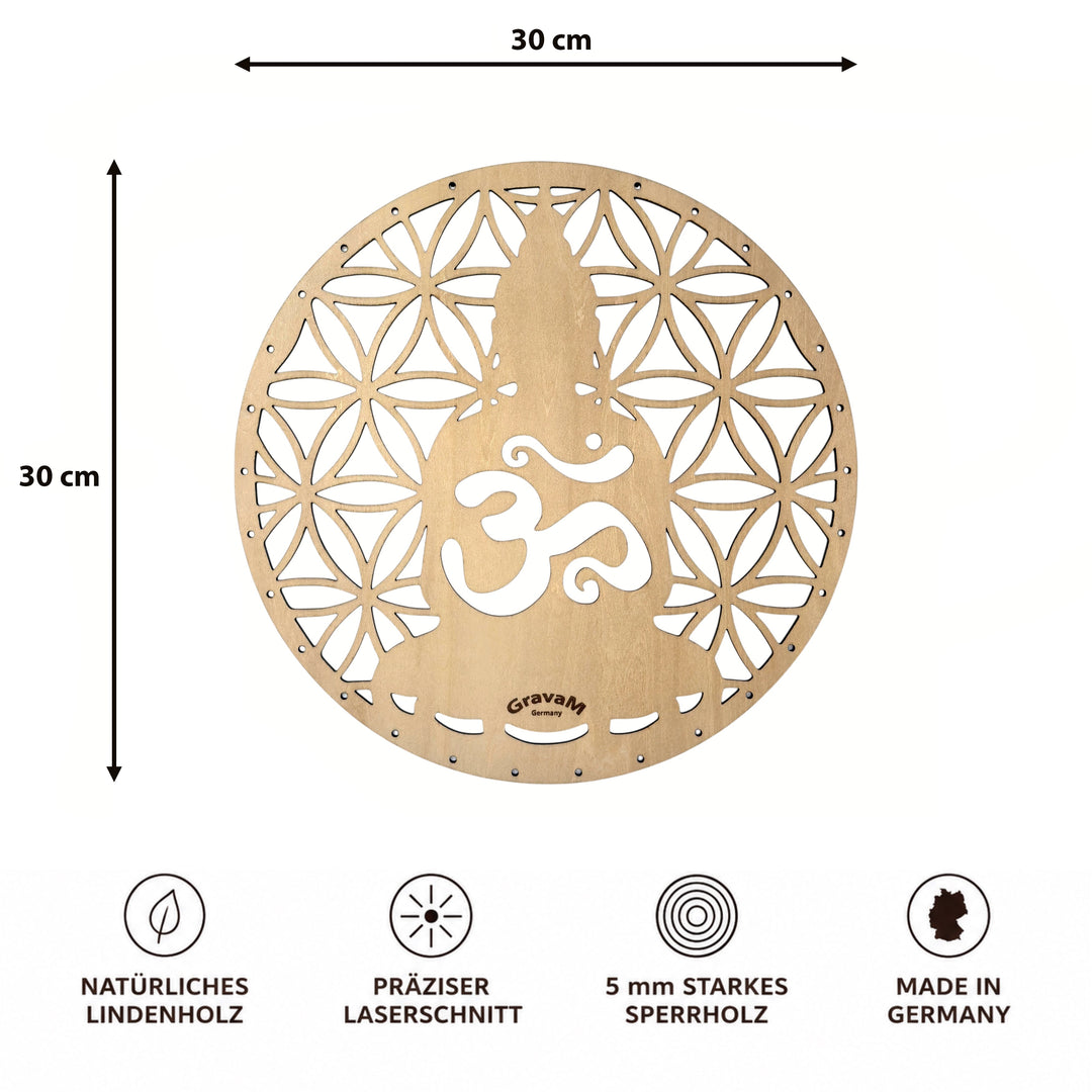 Flower of Life DL.6 – front view with 30 × 30 cm dimensions, made from 5 mm linden plywood 