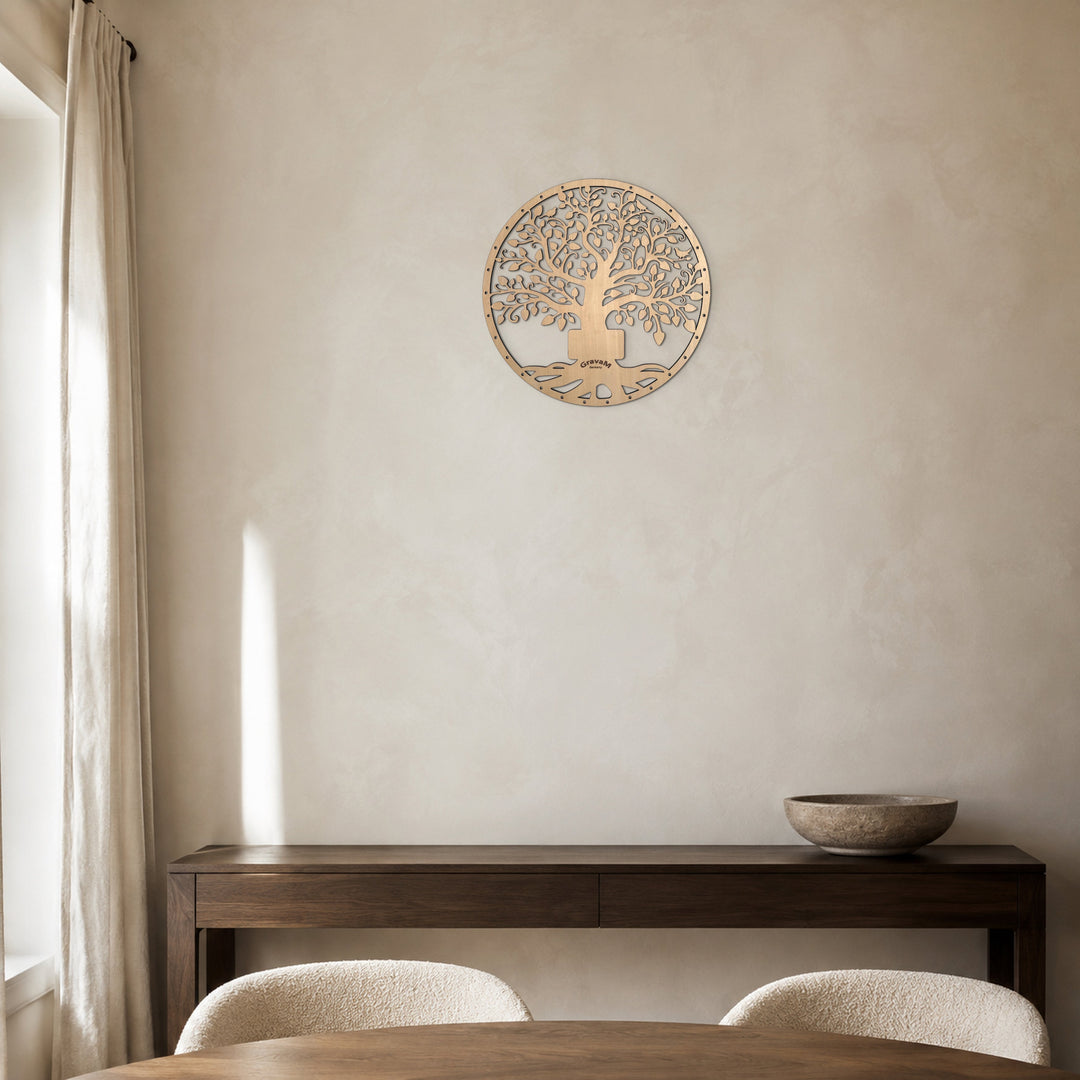 Personalized Tree of Life HLP.3 made from linden wood, displayed in a modern interior 