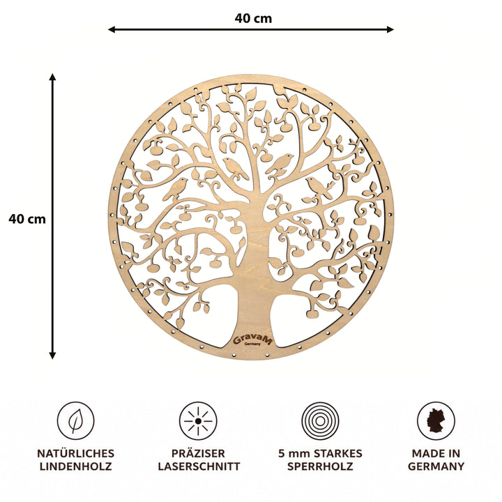 Tree of Life HL.2 – front view with 40 × 40 cm dimensions, made from 5 mm linden plywood 