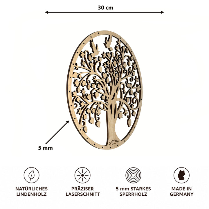 Tree of Life HL.5 – side view, 30 × 30 cm and 5 mm thick, made from linden plywood 