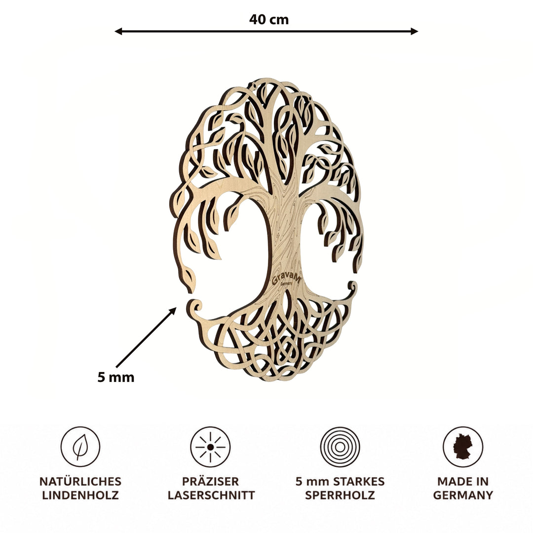 Tree of Life HL.6 – side view, 40 × 40 cm and 5 mm thick, made from linden plywood 