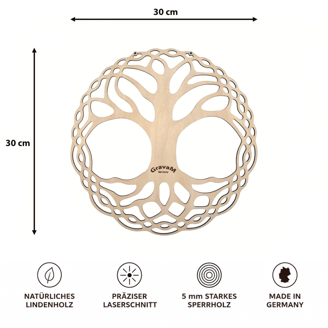 Tree of Life HL.9 – front view with 30 × 30 cm dimensions, made from 5 mm linden plywood 