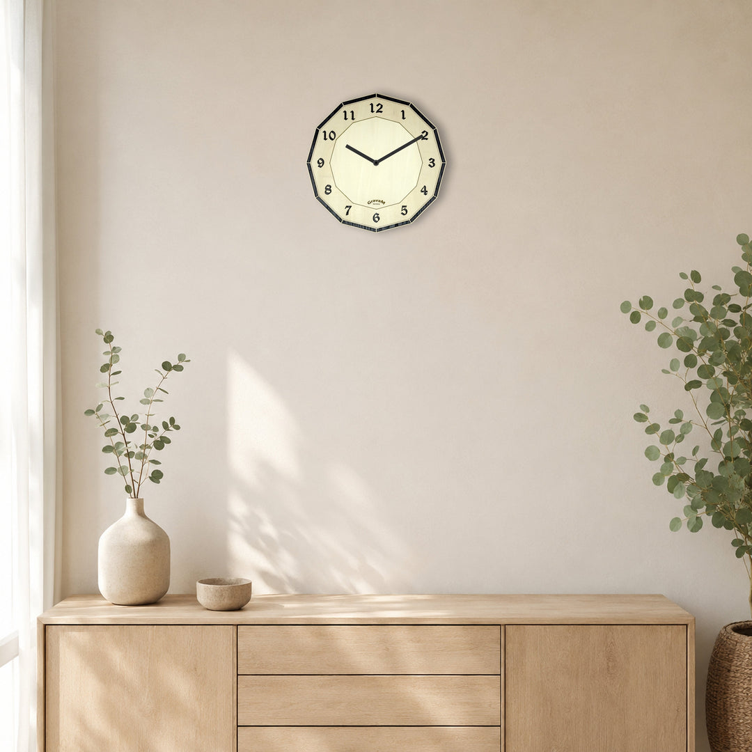 Premium Wall Clock WU.10 displayed in a warm living interior 