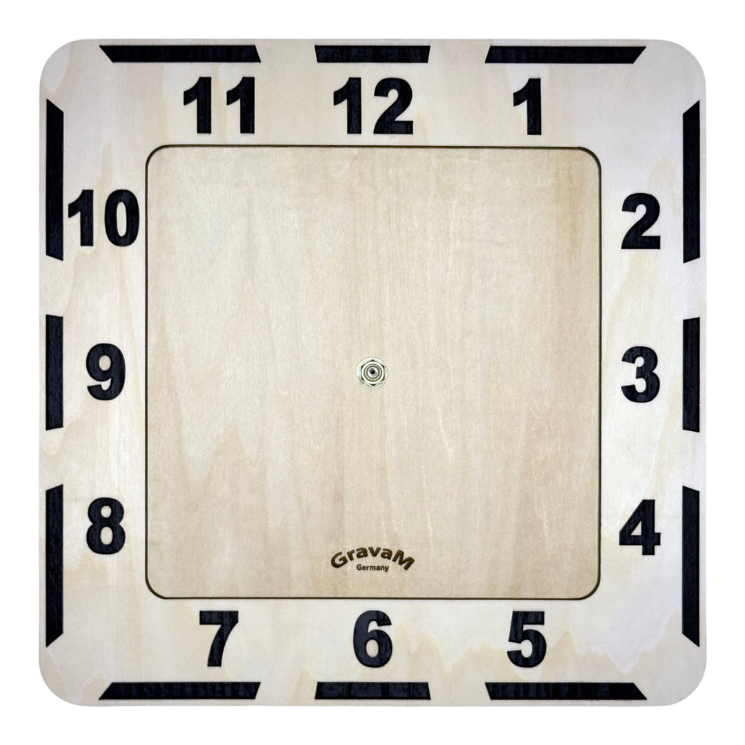 Quadratisches Zifferblatt der Holz-Wanduhr WU.11 mit arabischen Ziffern