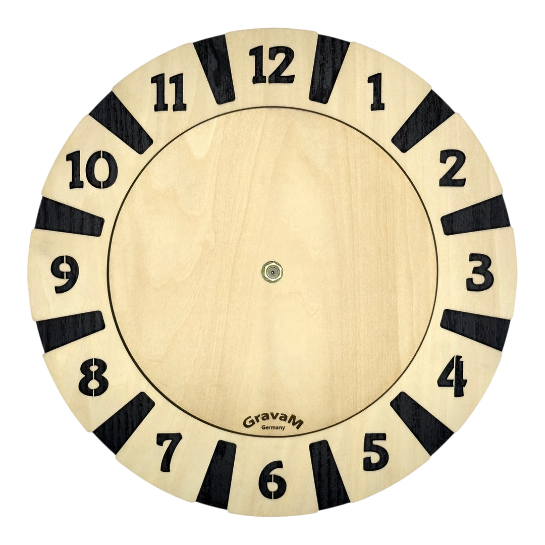 Rundes Zifferblatt der Holz-Wanduhr WU.13 mit arabischen Ziffern