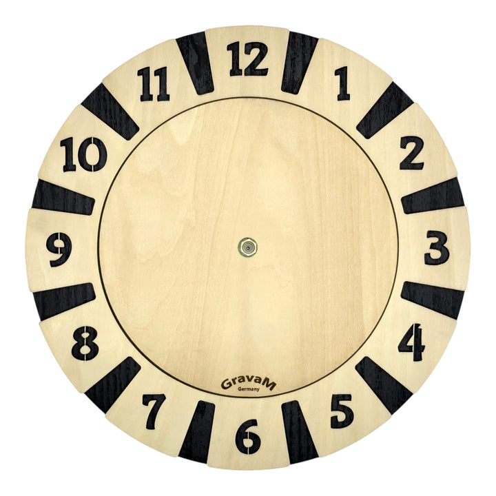 Rundes Zifferblatt der Holz-Wanduhr WU.13 mit arabischen Ziffern