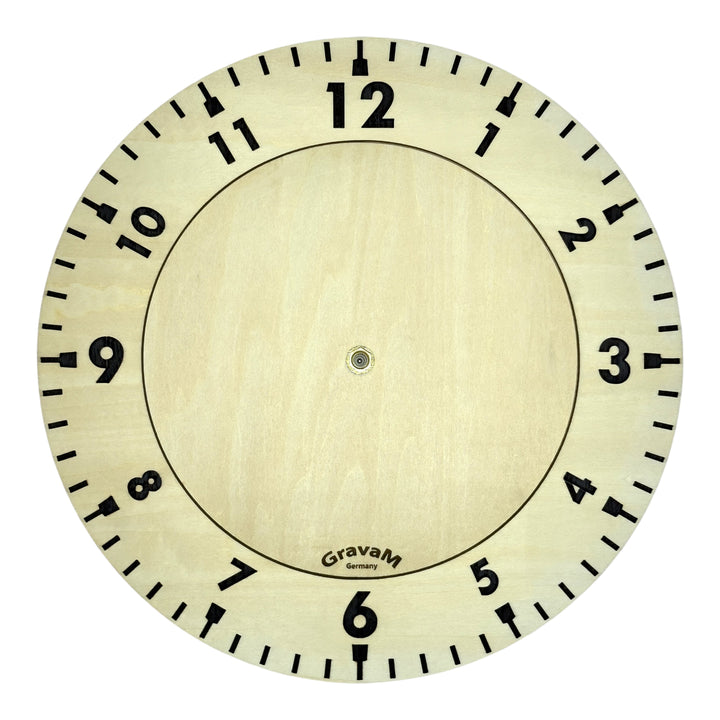 Rundes Zifferblatt der Holz-Wanduhr WU.3 mit arabischen Ziffern