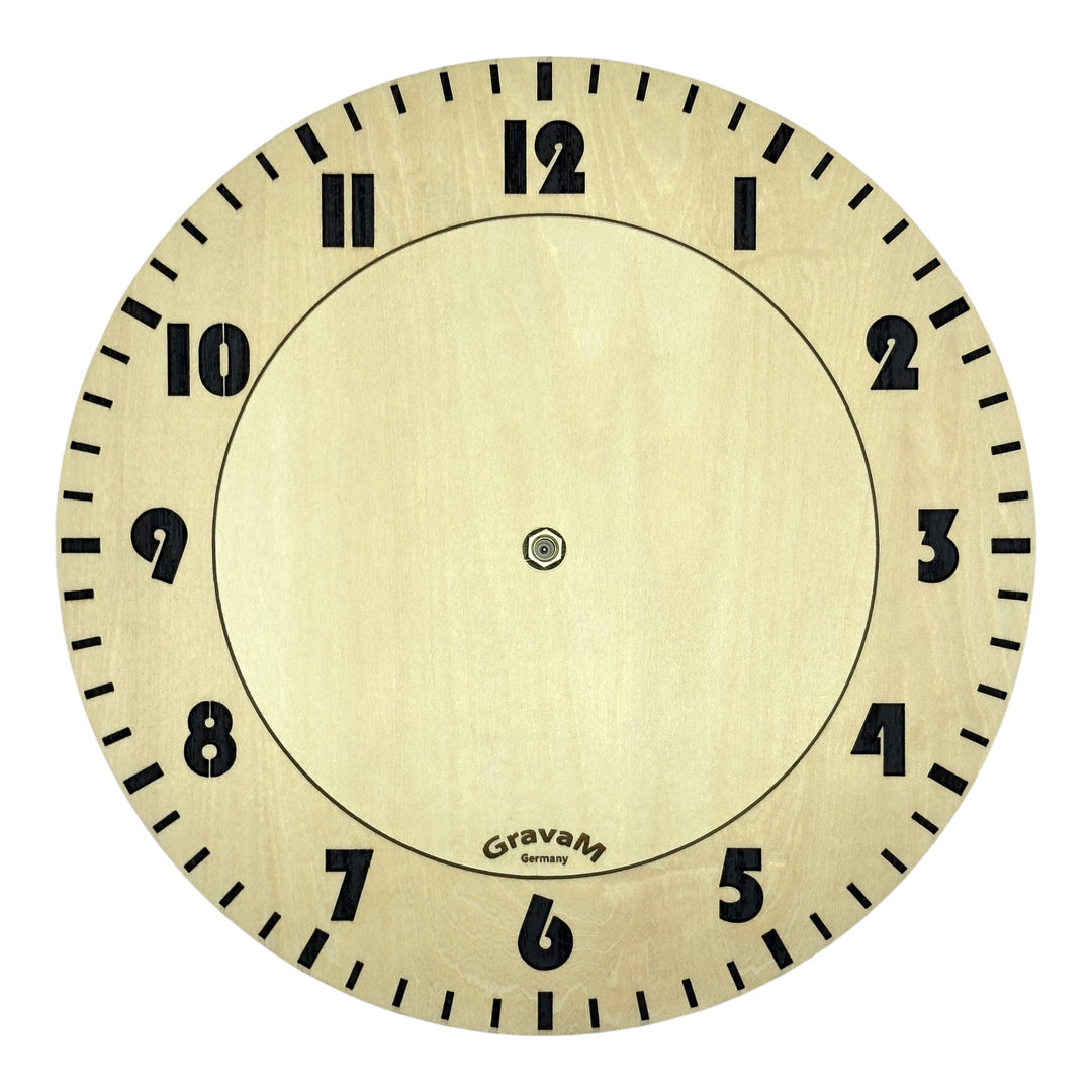 Rundes Zifferblatt der Holz-Wanduhr WU.6 mit arabischen Ziffern