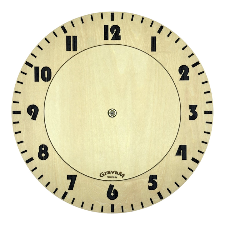 Rundes Zifferblatt der Holz-Wanduhr WU.6 mit arabischen Ziffern