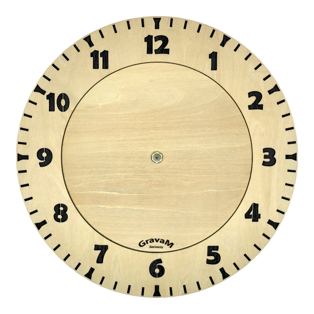 Rundes Zifferblatt der Holz-Wanduhr WU.7 mit arabischen Ziffern