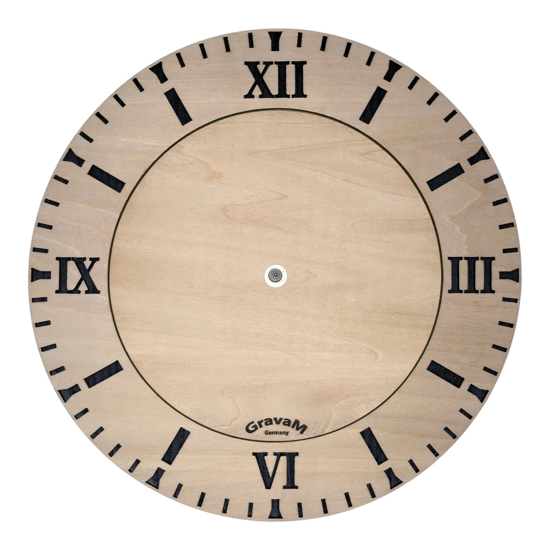 Rundes Zifferblatt der Holz-Wanduhr WU.9 mit römischen Ziffern