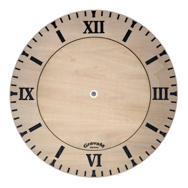 Rundes Zifferblatt der Holz-Wanduhr WU.9 mit römischen Ziffern