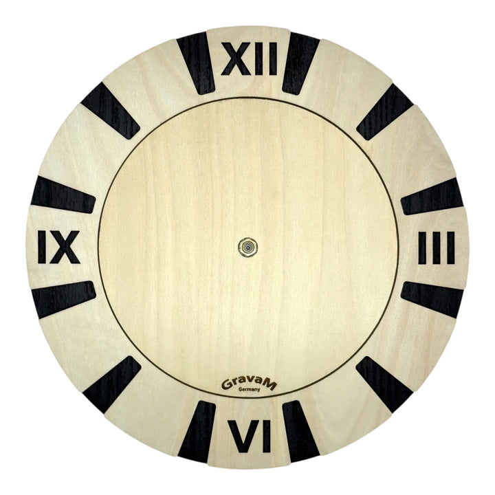 Rundes Zifferblatt der Holz-Wanduhr WU.14 mit römischen Ziffern