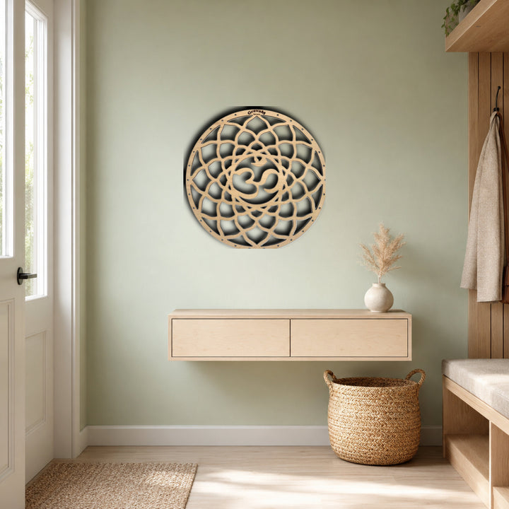 Blume des Lebens DL.5 – Blume des Lebens aus Lindenholz in einem stilvollen Wohninterieur