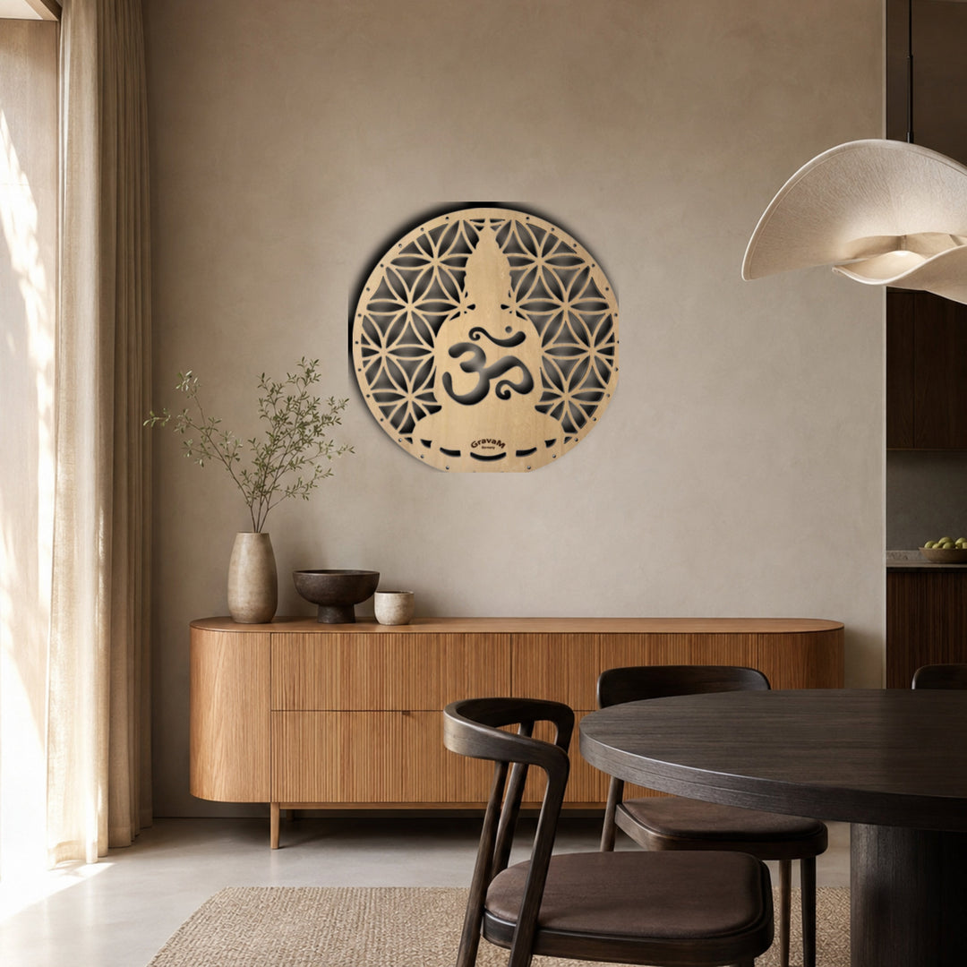 Blume des Lebens DL.6 – Blume des Lebens aus Lindenholz in einem stilvollen Wohninterieur